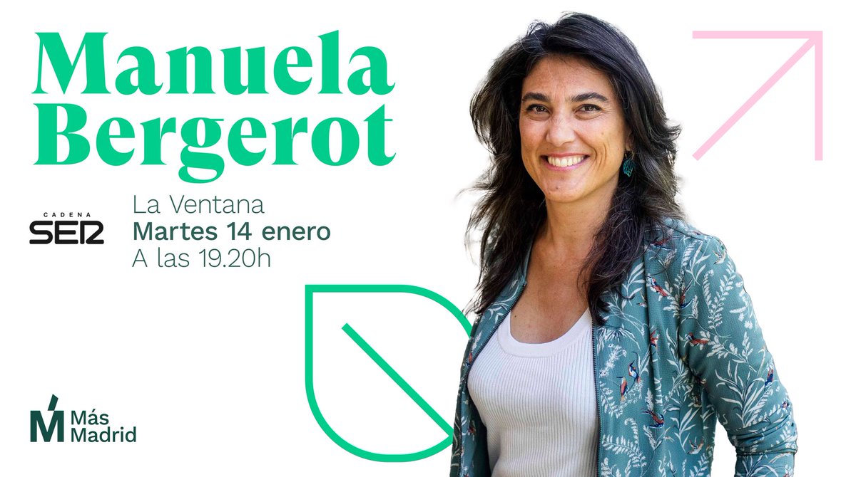 Manuela Bergerot (@manuelabergerot) on Twitter photo Hoy tengo entrevista en la <a href="/La_SER/">Cadena SER</a> para hablar sobre la actualidad política y nuestras propuestas para este año que acaba de arrancar.
Estaré con <a href="/Roberto_Torija/">Roberto Torija Galán</a> a partir de las 19:20 y podrás seguirlo aquí: cadenaser.com Hoy tengo entrevista en la <a href="/La_SER/">Cadena SER</a> para hablar sobre la actualidad política y nuestras propuestas para este año que acaba de arrancar.
Estaré con <a href="/Roberto_Torija/">Roberto Torija Galán</a> a partir de las 19:20 y podrás seguirlo aquí: cadenaser.com