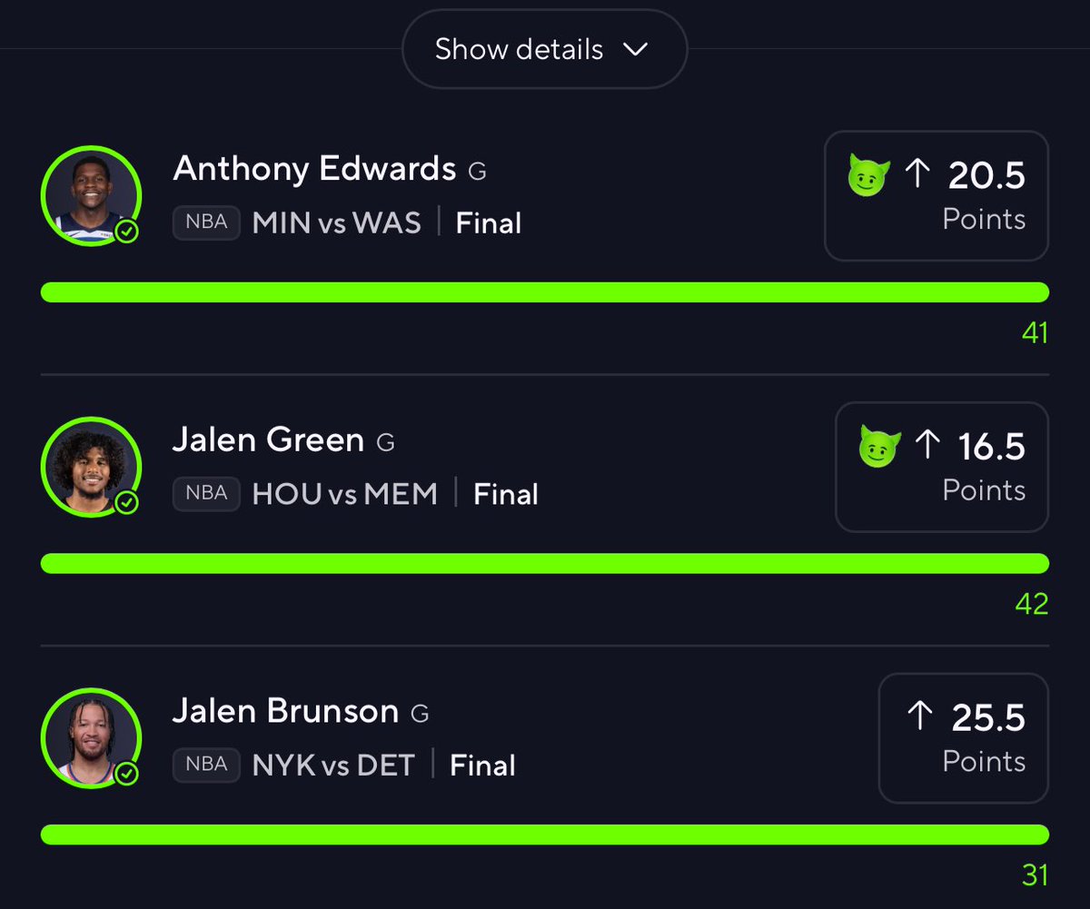 SharksProp's tweet photo. 1-13 SharkSport🔒NBA Recap 🔥🏀🦈
✅ANTHONY EDWARDS o20.5 Pts 
❌ANTHONY DAVIS o16.5 RA 
✅JALEN BRUNSON o25.5 Pts 
✅JALEN GREEN o16.5 Pts 
✅DESMOND BANE o11.5pts 

✅BONUS PLAY -JORDAN POOLE +ANTHONY EDWARDS o6.5 3PT made 
Follow , like , retweet 
#GamblingX #PrizePick https://t.co/85hdS7TWrb