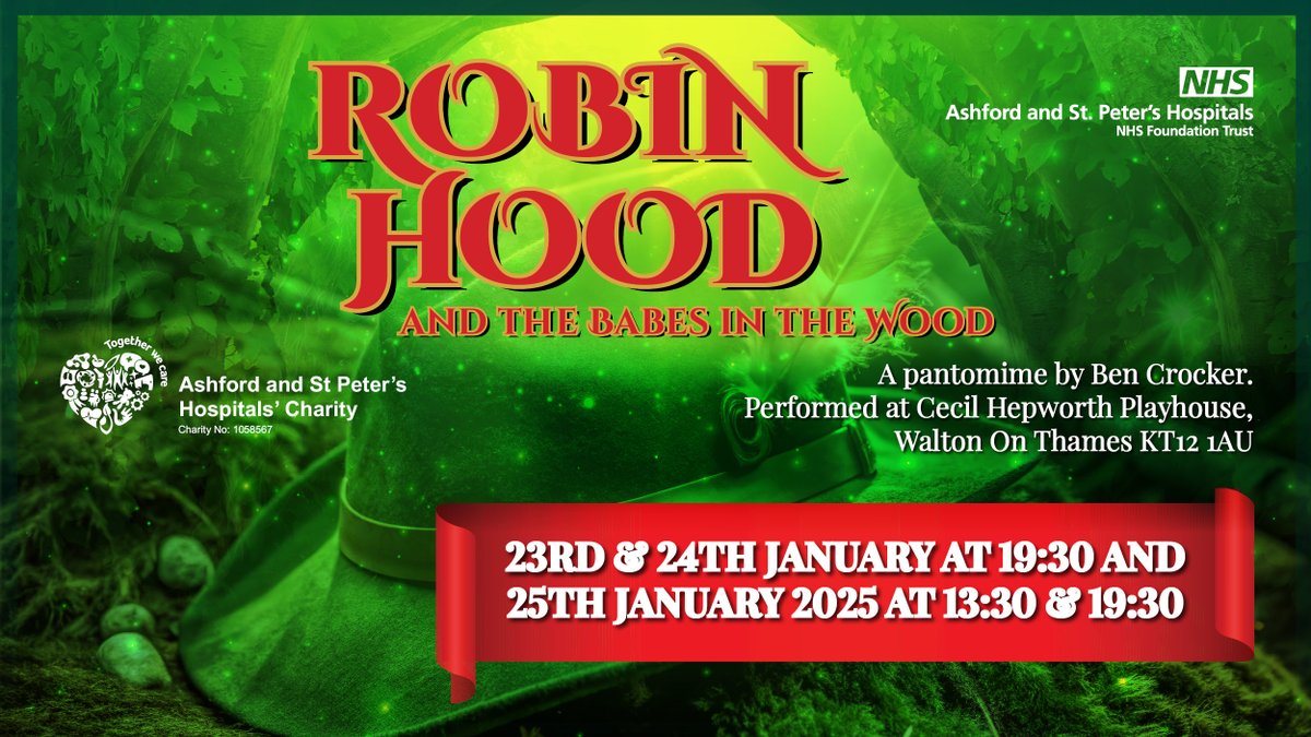 ASPH Glee Club presents Robin Hood and the Babes in the Wood.

23&amp;24 Jan, 7.30pm and 25 Jan 2025 at 1.30pm and 7.30pm.

Cecil Hepworth Playhouse, Walton On Thames, KT12 1AU.

Tickets are £10.72 each.

Please follow the link below to book tickets.