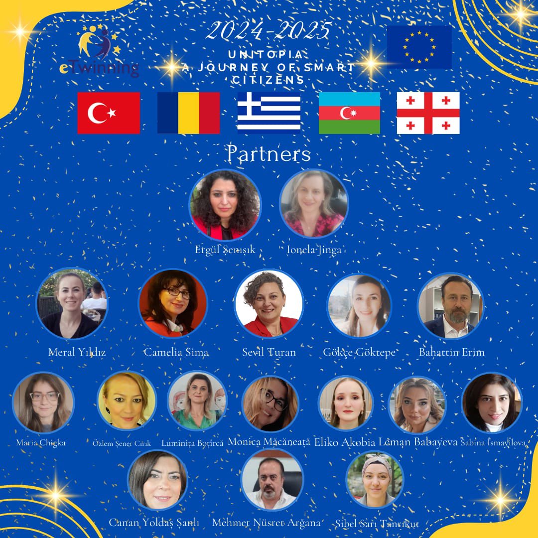 Unitopia:A Journey of Smart Citizens adlı eTwinning projesi Romanya, Gürcistan, Azerbaycan ve Yunanistan ortaklığıyla  eTwinning Yılın teması olarak seçilen vatandaşlık konusunu İngilizce öğretmenimiz Gökçe GÖKTEPE ile okulumuzda 4-A sınıfı öğrencilerimizle destekleyeceğiz.