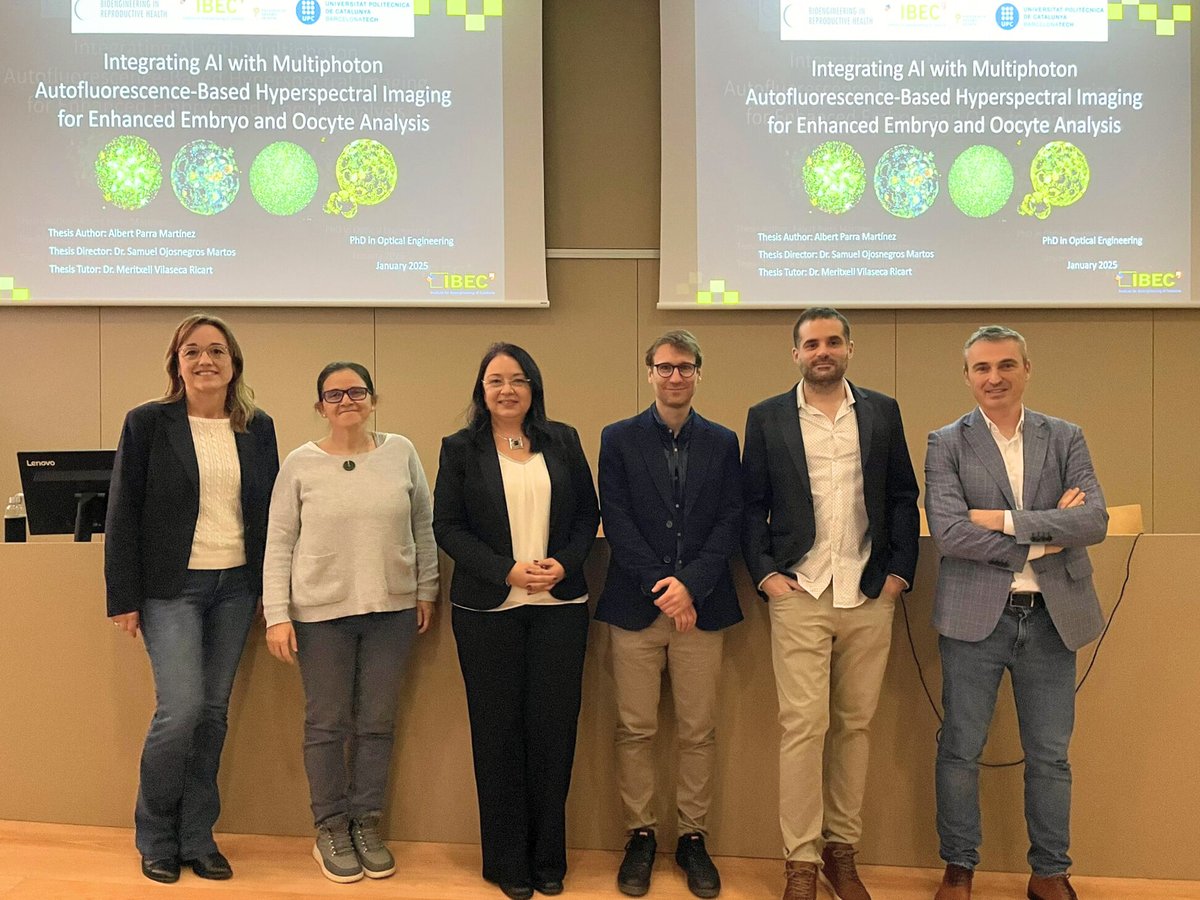 IBEC (@ibecbarcelona) on Twitter photo Congratulations, <a href="/AlbertParraMart/">Albert Parra Martinez</a>, on the defense of your PhD thesis! 🎓
“Integrating AI with Multiphoton Autofluorescence-Based Hyperspectral Imaging for Enhanced Embryo and Oocyte Analysis” is a groundbreaking contribution to reproductive science and AI. 💡🔬
Felicitats!🎉 Congratulations, <a href="/AlbertParraMart/">Albert Parra Martinez</a>, on the defense of your PhD thesis! 🎓
“Integrating AI with Multiphoton Autofluorescence-Based Hyperspectral Imaging for Enhanced Embryo and Oocyte Analysis” is a groundbreaking contribution to reproductive science and AI. 💡🔬
Felicitats!🎉
