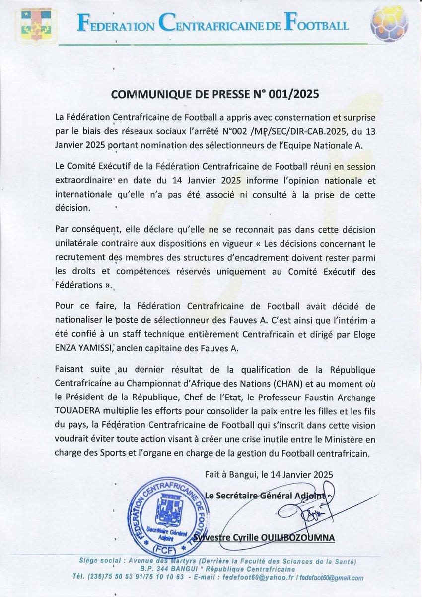 Bientôt le scénario ##Camerounais mis en scène en #Centrafrique. Combat de la #fédération centrafricaine de football contre le #Ministère en charge des sports <a href="/RFIAfrique/">RFI Afrique</a> #RadioFootInternation