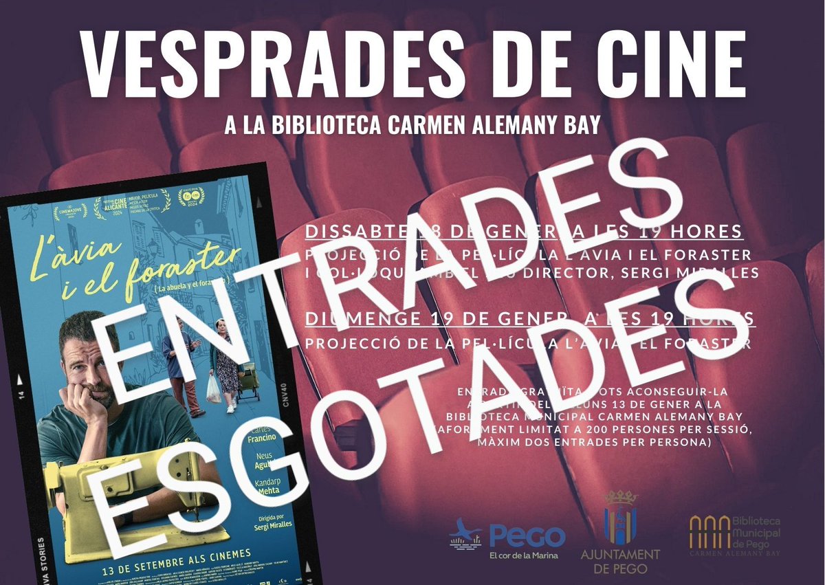 S’esgoten en poques hores les entrades per a les dos projeccions de ‘L’àvia i el foraster’ a Pego

Este cap de  setmana 400 persones podran vore este treball cinematogràfic que compta  amb 13 nominacions als premis de l’audiovisual valencià Lola Gaos.

radiopego.com/sesgoten-en-po…