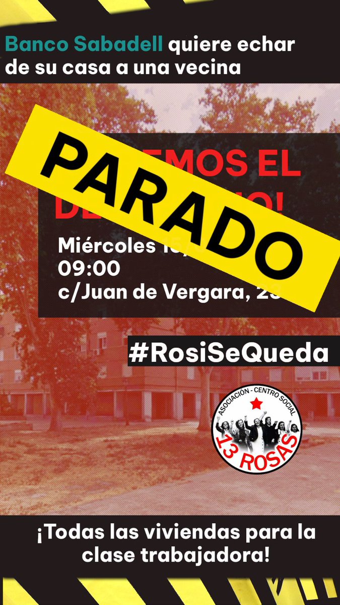 📢 Parado en el juzgado el desahucio de Rosi, sus tres hijos y su nieta señalado para mañana en la calle Juan de Vergara de Alcalá de Henares. Muchísimas gracias a todas por vuestra implicación. Nos vemos en las calles y en el 13 Rosas defendiendo el derecho a la vivienda.