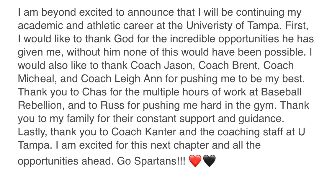 100% Committed! Go Spartans!❤️🖤 <a href="/UTampaSoftball/">Tampa Softball</a> <a href="/CoachNeubauer_6/">Katie Neubauer</a> <a href="/Phenoms18u/">Fuquay Phenoms 18U Softball</a> <a href="/Chas_Pippitt/">Chas Pippitt</a> <a href="/BRrebellion/">Baseball Rebellion</a>