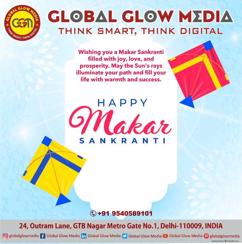 GlobalGlowMedia's tweet photo. ✨ Wishing Everyone at Global Glow Media a Joyous and Prosperous Makar Sankranti! ✨🌞

As we celebrate this auspicious festival of new beginnings, growth, and gratitude, let’s take inspiration from the soaring kites and aim higher in every aspect of life. https://t.co/7sLly4DhBf