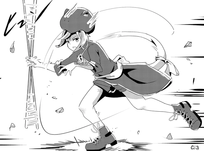 リザちゃんでモノクロ戦闘シーン練習 