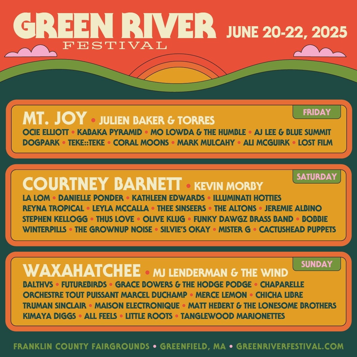 .@GreenRiverFest 2025 promises a lineup featuring Waxahatchee, Courtney Barnett, Mt. Joy, MJ Lenderman, Julien Baker &amp; Torres, and more → cons.lv/p0z7Nc