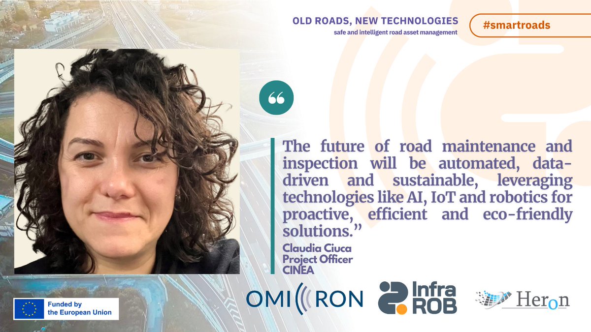 🚀 Speaker Spotlight: Claudia Ciuca, <a href="/cinea_eu/">CINEA 🇪🇺</a>

We are honoured to welcome Claudia Ciuca, Project Officer at CINEA, to the OMICRON final event on #SmartRoads, organised alongside <a href="/infra_rob/">InfraROB</a> in collaboration with <a href="/HERON_H2020/">HERON_H2020</a>.