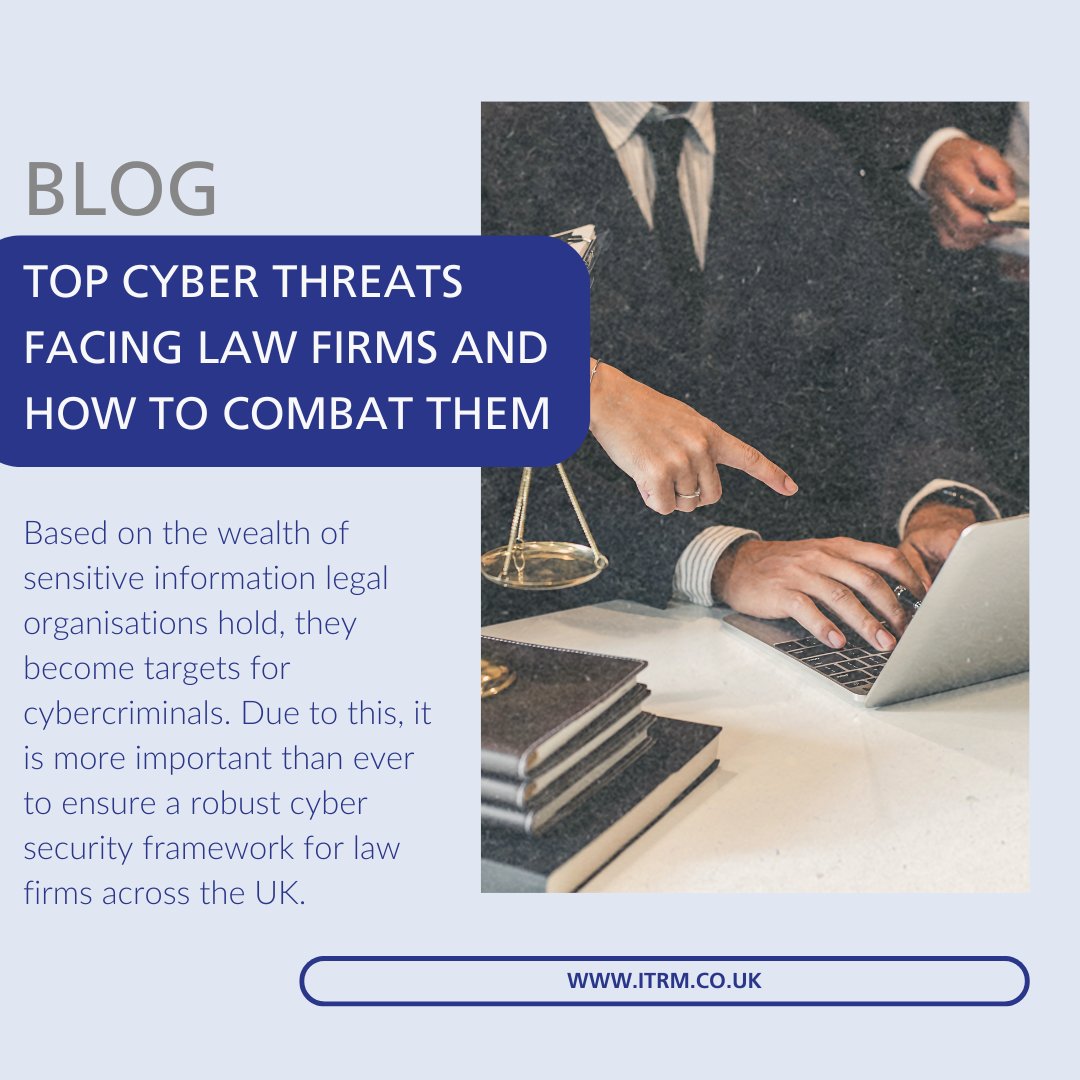 To explore the top cyber security threats facing UK law firms and how to combat them, check out our latest blog: itrm.co.uk/itrm-insights/…

#IT #Cybersecurity #MSP #legalsector #lawfirms #legalUK