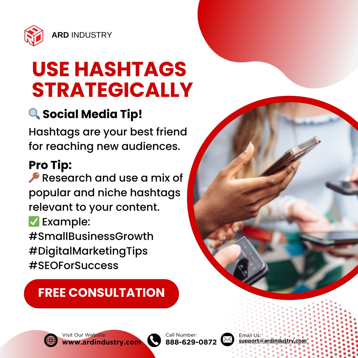 #️⃣ Social Media Tip: Use hashtags strategically! 🧠✨ 

💡 Example: #DigitalMarketing #GrowWithARD #LocalBusinessTips

What’s your favorite go-to hashtag? Share below! ⬇️💬
#HashtagTips #SocialMediaGrowth #ARDIndustry