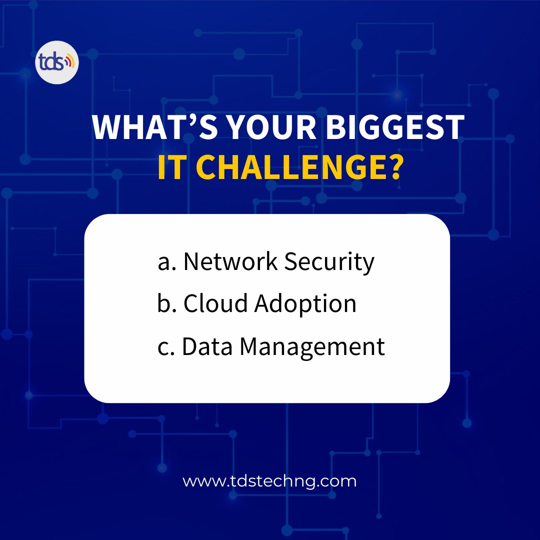 officialtdstech's tweet image. Struggling with IT challenges? We’ve got you covered. 
Let’s simplify your tech! 
Contact us at info@tdstechng.com today.
#NetworkSecurity #Connectivity #TechnologySolutionsProvider