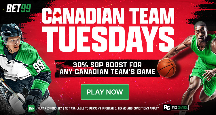 BET99Sportsbook's tweet image. Canadian Team Tuesdays - NHL 30% SGP Boost 🇨🇦 

Place a Same Game Parlay on any matchup with a Canadian Team in it with 3+ legs to receive the 30% profit boost 🏒

Terms and conditions apply. BET99.com &amp;amp; on the BET99 App