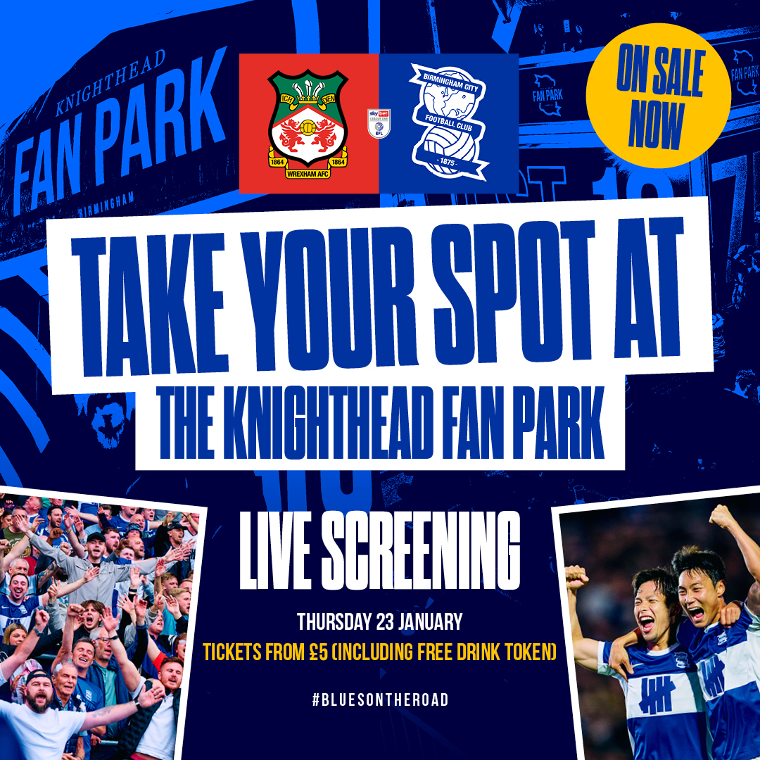 BCFC's tweet photo. Our away allocation for Wrexham has now 𝙎𝙊𝙇𝘿 𝙊𝙐𝙏.

The next best thing? Taking your place at our live screening, at the Knighthead Fan Park. 🔵👊
