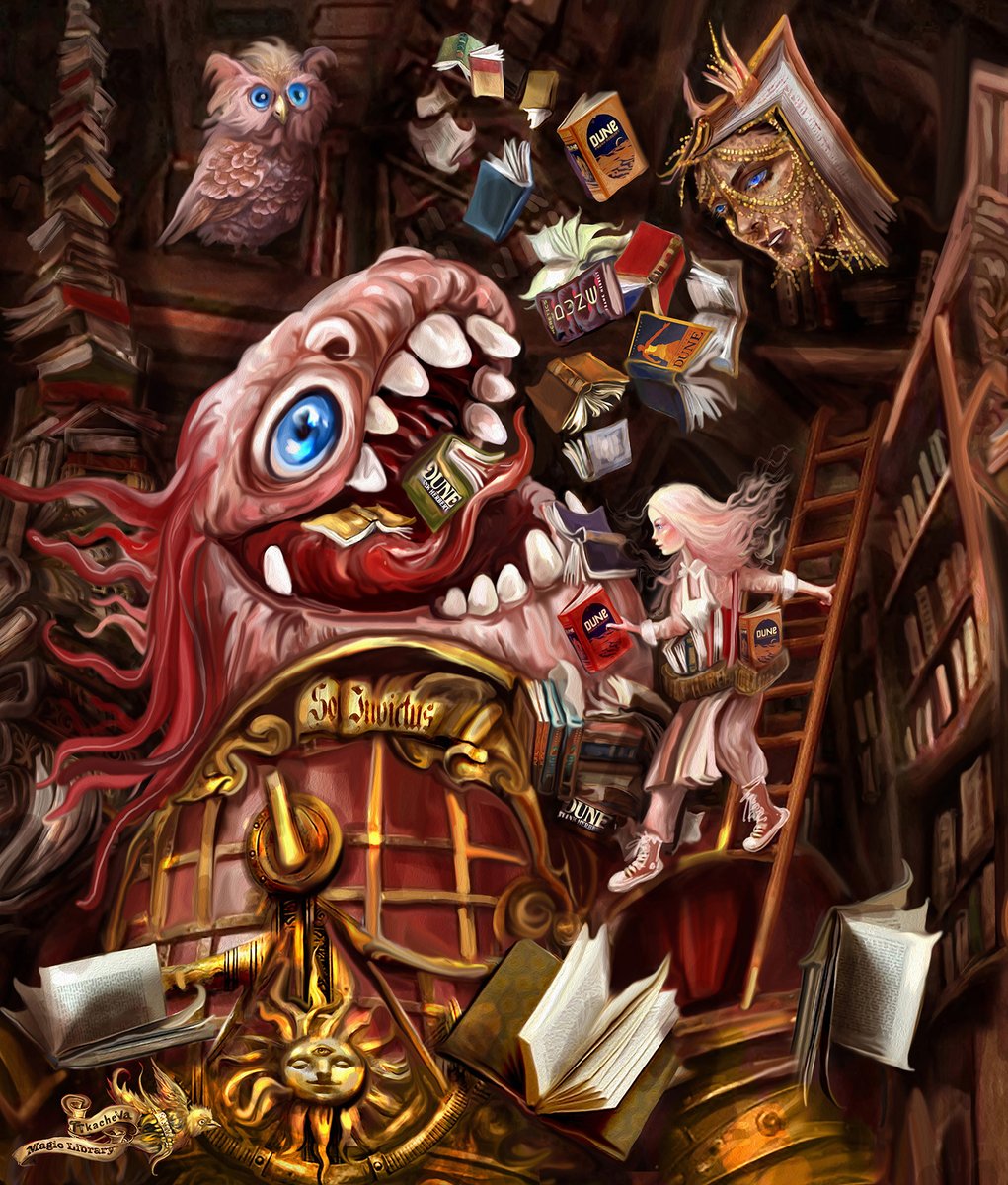 TanyaTkacheva8's tweet photo. A giant bookworm eating Frank Herbert's Dune novels. Here are all my illustrations.
https://t.co/zbgKLuoDGl)
You can support the artist and buy my works here
https://t.co/IetoIe5vzh
https://t.co/uOnIsKFymd https://t.co/xTgwDFid9p