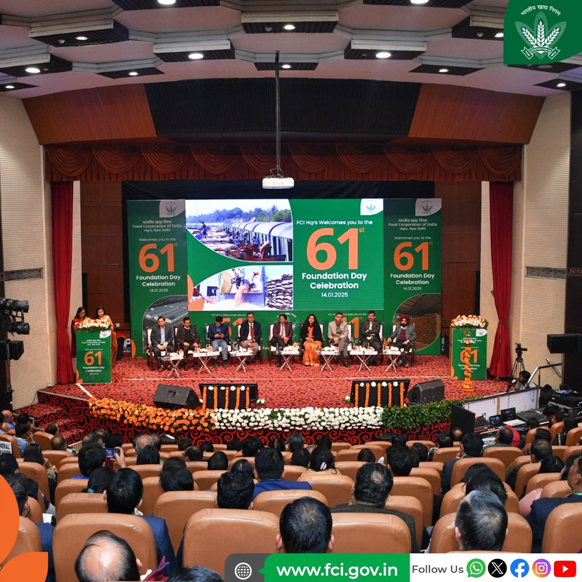 Food Corporation of India celebrated its 61st Foundation Day today under the leadership of Sh. Ashutosh Agnihotri, IAS, CMD. 
The occasion highlighted FCI's remarkable journey and its pivotal role in ensuring food security for India since its inception.

#FoundationDay #FCI