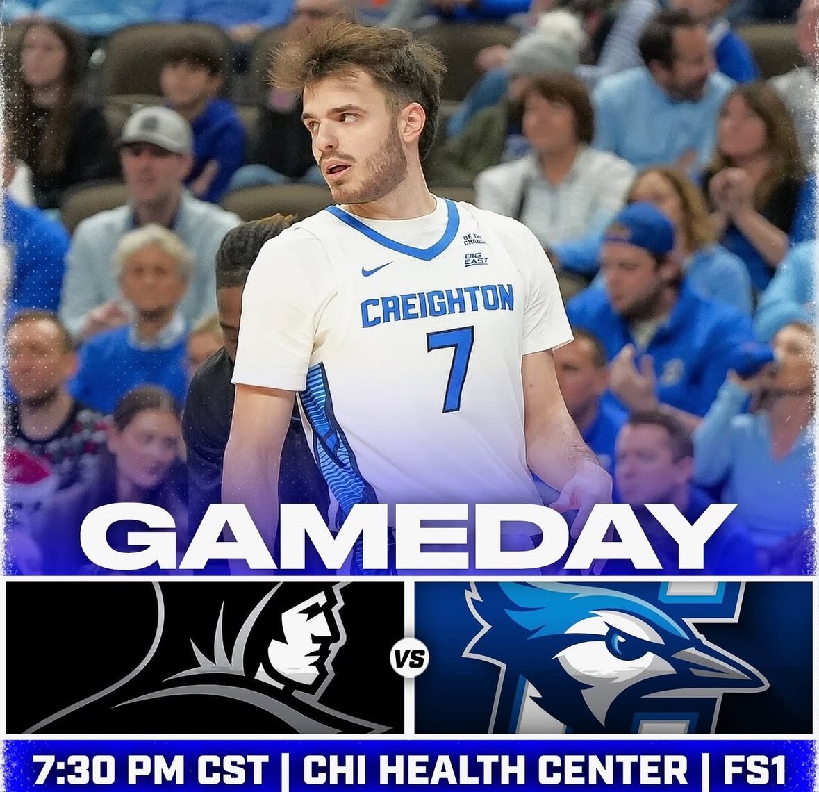 GAMEDAY☀️

Now it’s time to do our part and make ani impact tonight‼️

Creighton takes on Providence in Omaha. It’s another must win for the Jays. Creighton is trending up. Full crowd tonight. Students are back. We are FULL THROTTLE #RDJ🔵⚪️