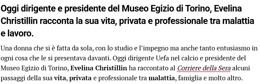 Fabio_Wallys's tweet image. Volevo scrivere un commento sull'ennesima intervista a Evelina #Christillin alla #Gazzetta, ma evito.
Riporto solo un giornale che parla di "donna fatta da sola con lo studio e con l'impegno". Mi sembra falso.
E' figlia di Emilio Christillin, discendente di una famiglia walser di