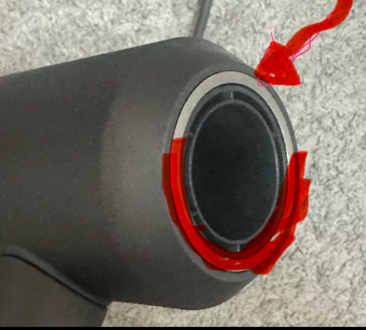 hadagohero's tweet photo. Hi @Dyson @AskDyson  the thin circular magnet embedded on the exterior of our Supersonic hairdryer is broken - so no attachments attach. I want to buy a new one. What is the name of this part? Image shows an INTACT magnet, highlighted in red. https://t.co/FD3DKLoJlQ