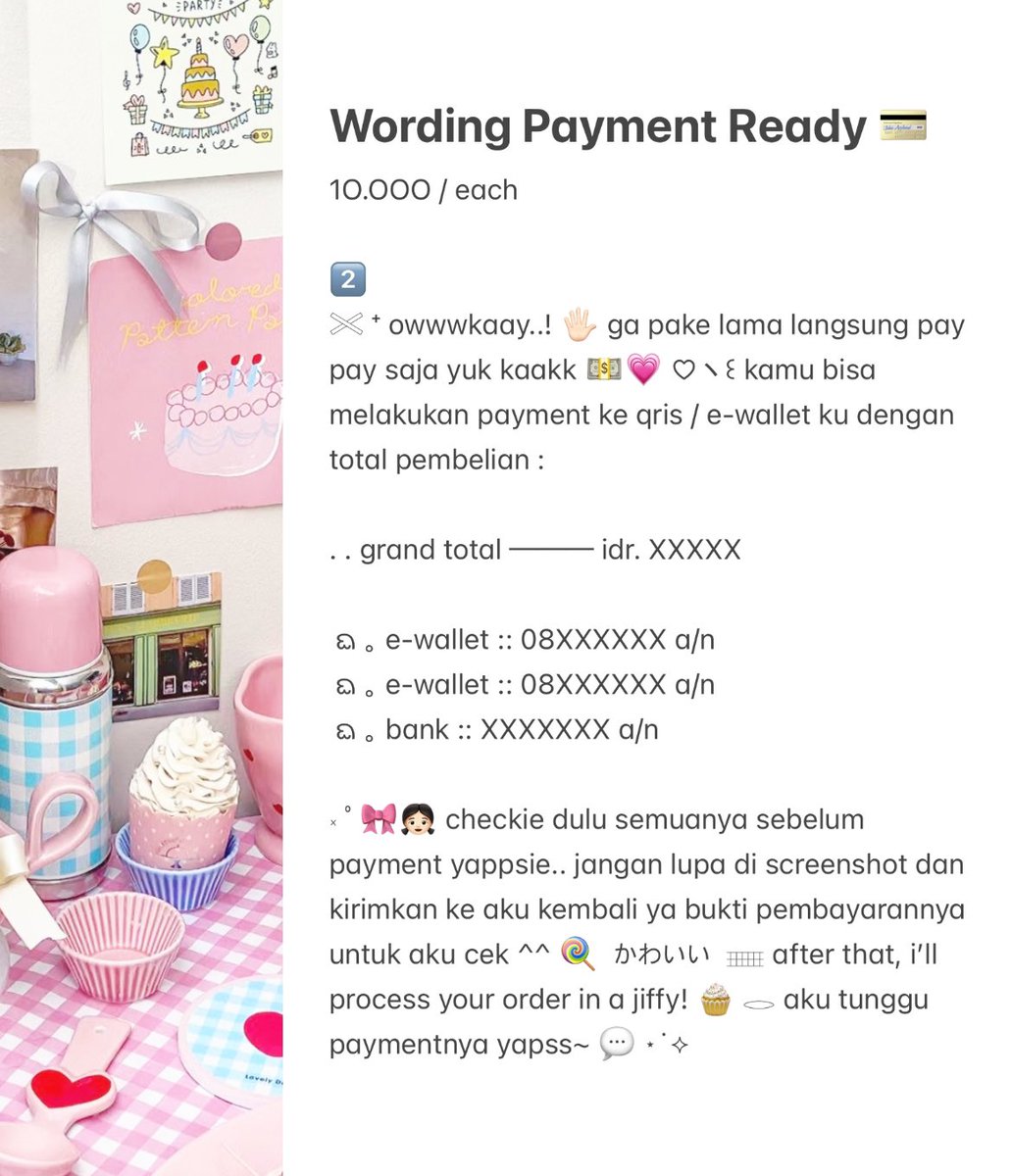 ㅤㅤ
꒰   help   repost?  thank  you! 🎀

aurora membawa  6  wording  payment &amp; thankyou  ready  stock  for  business  account.  take  sekarang   dengan   harga   1O.OOO  / each. 🥣  scroll down &amp; cek ALT yaah! 🧁👧🏻

#zonauang package bundle rs ba
ㅤㅤ