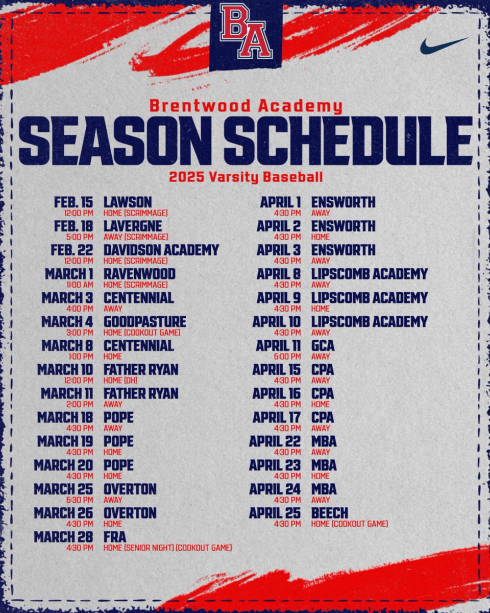 2025 Brentwood Academy Varsity Schedule