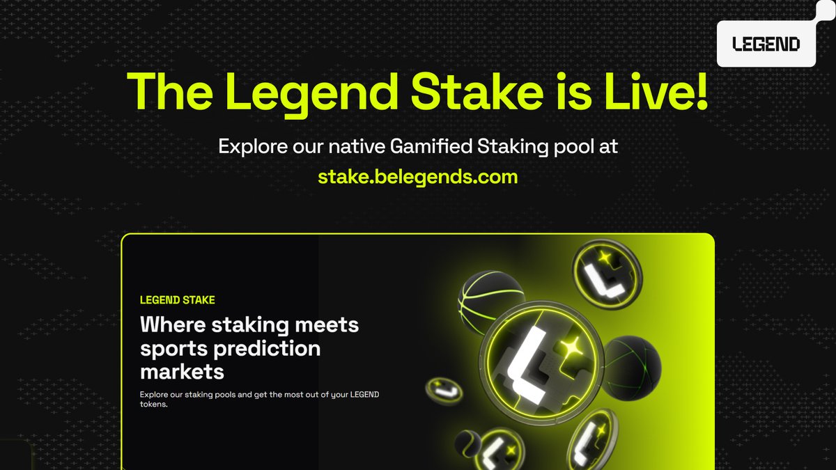 Legends, this is for you!

It is with great pleasure to announce that the Legend Gamified Stake Platform is LIVE now for you to start maximizing your rewards post TGE 💥

Find a pool for your favorite sports match that hasn't started yet, stake your $LEGEND and start earning!

We