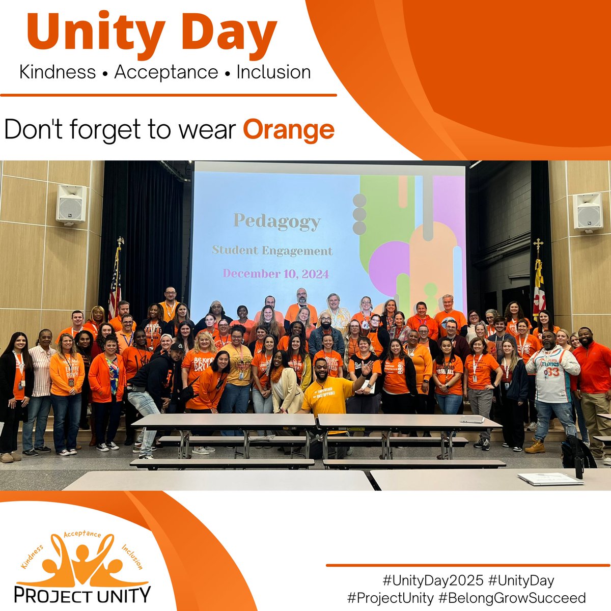 AACountySchools's tweet image. Today is #UnityDay!
Don&apos;t forget to wear orange to show your support &amp;amp; celebration of Unity Day. 
Kindness - Acceptance - Inclusion
Use our hashtags on X/Twitter to share your Unity Day pictures:
#UnityDay #UnityDay2025 #ProjectUnity 
#BelongGrowSucceed
