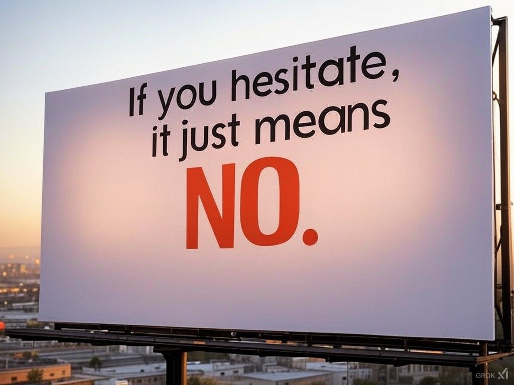 it_over_thinker's tweet photo. If you hesitate, it just means NO. https://t.co/W9yDnKPqgF