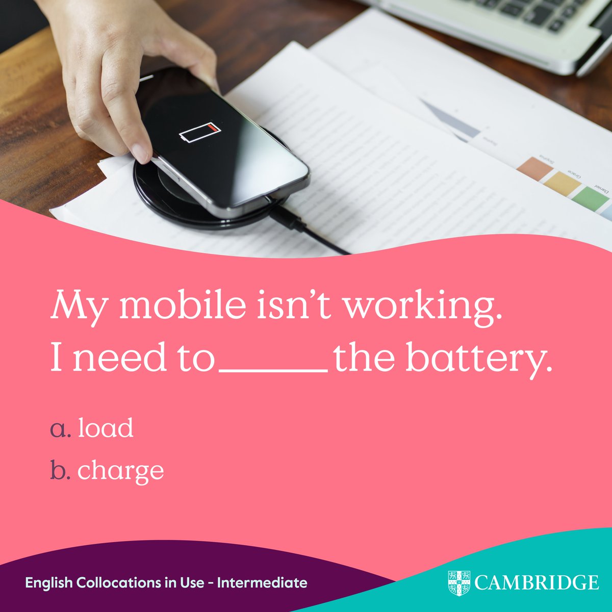 CambridgeEngSP's tweet photo. 🔋 Time to boost your vocabulary! Choose the correct option and test your knowledge of English collocations.
#learnenglish #englishcollocations #cambridge #englishquiz #b1b2 https://t.co/tPsExttyWt