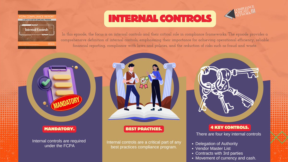 tfoxlaw's tweet image. Strong internal controls help prevent fraud and waste, safeguard assets, and ensure reliable financial reporting. Discover the key components every compliance program needs today!

Listen here: bit.ly/42fm28G #RiskManagement #ComplianceFramework #FinancialControls
