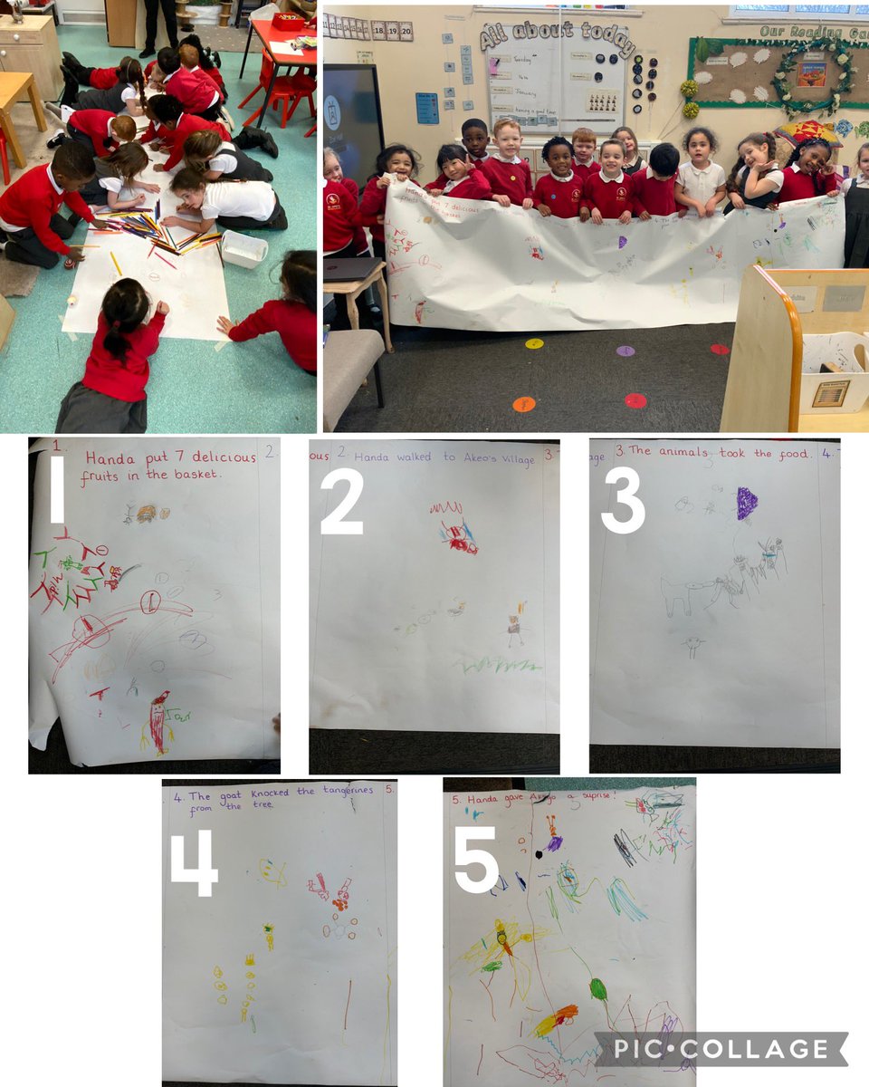 The Reception children worked together to create a story map for our focus text 'Handa's Suprise' 🐘🐐🦜🦓