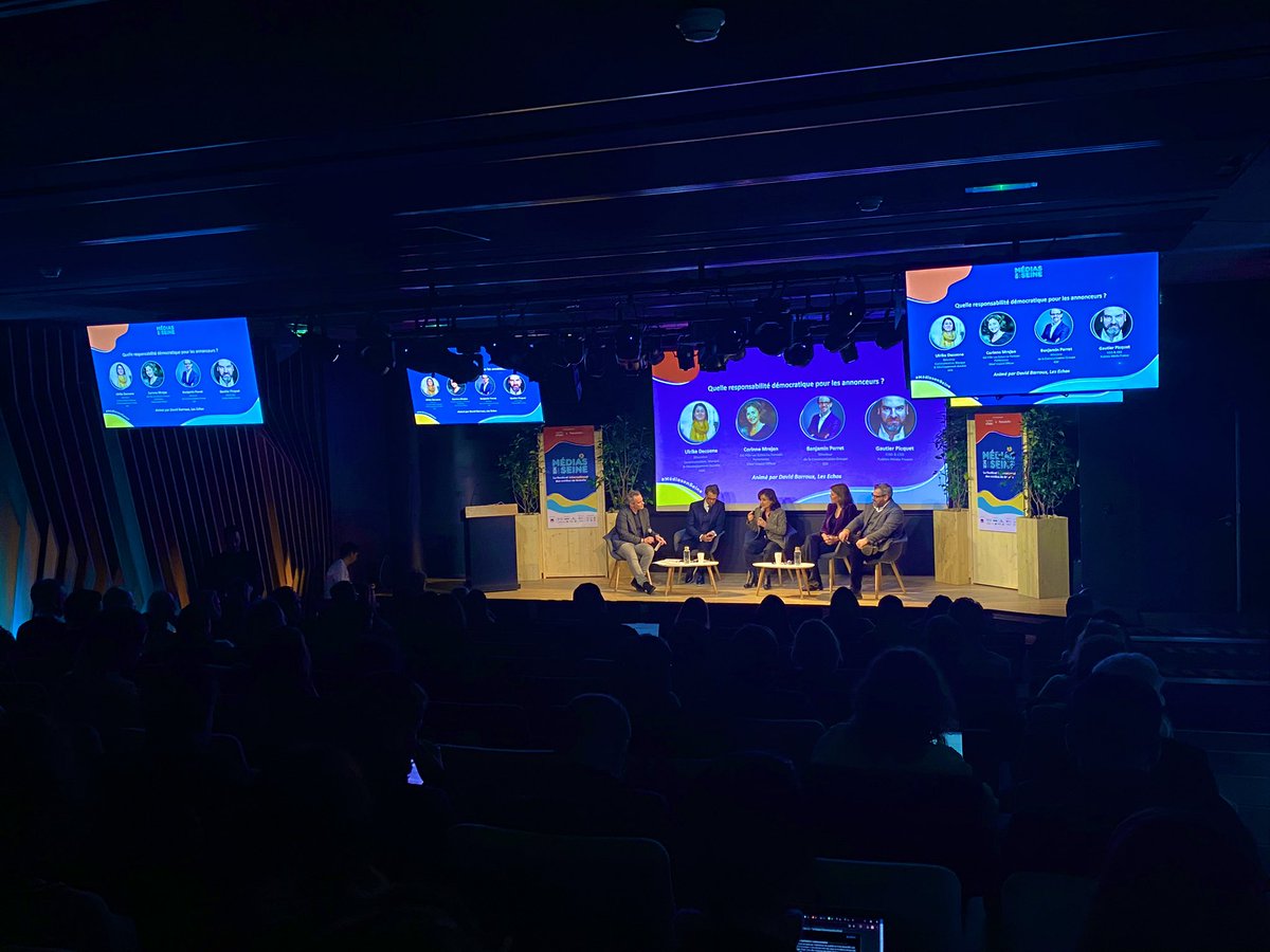 « Quelle responsabilité démocratique pour les annonceurs ? » #MediasenSeine 

Avec Corinne Mrejen, Groupe <a href="/Echos_Parisien/">Les Echos-Le Parisien Communication</a>, Ulrike Decoene <a href="/AXA/">AXA</a> , Benjamin Perret <a href="/EDFofficiel/">EDF</a> et Gautier Picquet <a href="/PublicisMediaFr/">Publicis Media France</a> 

Animé par David Barroux <a href="/LesEchos/">Les Echos</a> 

📍Auditorium du 10Grenelle