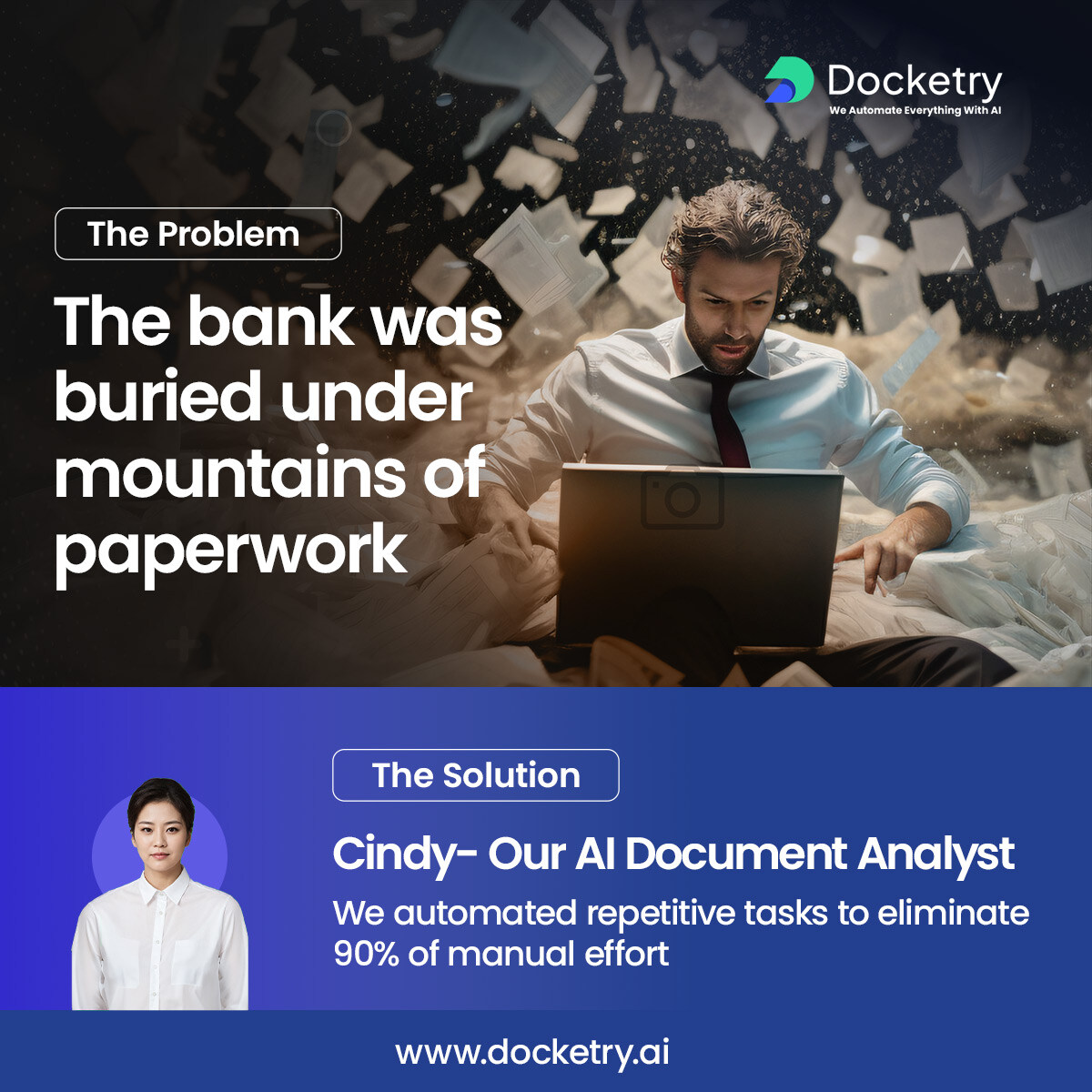 DocketryAi's tweet image. When the bank was drowning in endless paperwork and manual KYC checks, Cindy, our AI Document Analyst, stepped in.
Schedule a demo today!

#DocumentAutomation #AIForBanks #Docketry #DigitalTransformation #AIInnovation #BusinessEfficiency