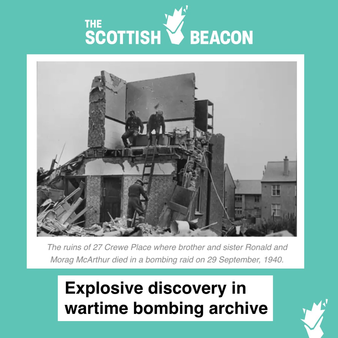 Scottish Beacon (@scottishbeacon) on Twitter photo From <a href="/EdinReporter/">Edinburgh Reporter</a>: Explosive discovery in wartime bombing archive
Three unexploded bombs dropped during a German raid in 1940 remain buried under Edinburgh streets, a fascinating police archive of wartime bombing raids has revealed.
More here 👇🏼
scottishbeacon.com/news/environme… From <a href="/EdinReporter/">Edinburgh Reporter</a>: Explosive discovery in wartime bombing archive
Three unexploded bombs dropped during a German raid in 1940 remain buried under Edinburgh streets, a fascinating police archive of wartime bombing raids has revealed.
More here 👇🏼
scottishbeacon.com/news/environme…