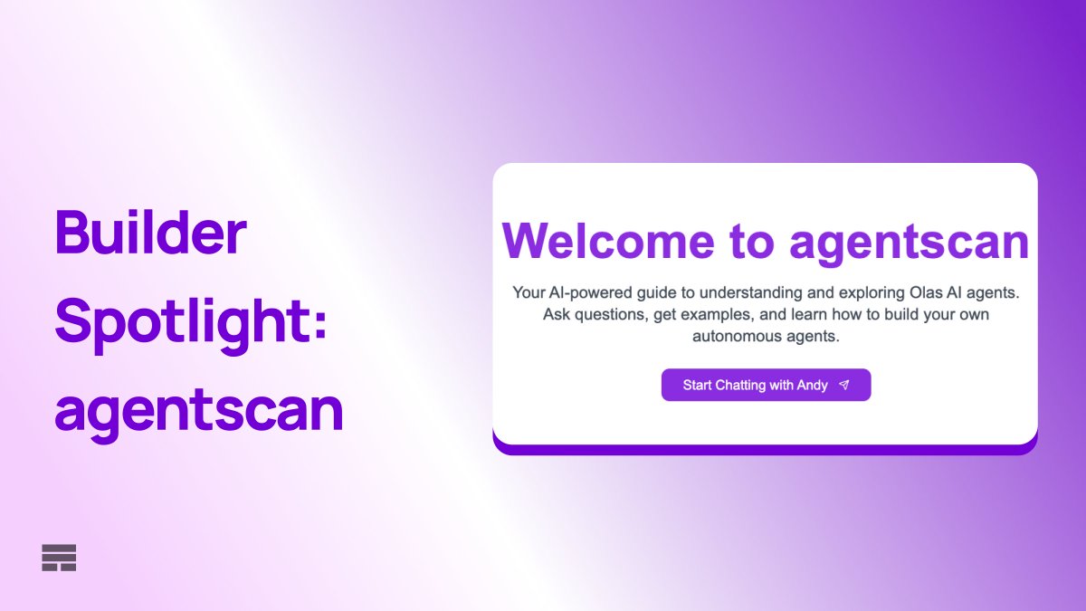 autonolas's tweet photo. 🔎 Builder Spotlight: agentscan, built by @explorelabsxyz

LLMs are amazing—but sometimes struggle to give factual answers about cutting-edge or complex projects.

Andy is a chat-based AI agent designed to help you understand and explore Olas.

Try it: https://t.co/xLrAStOuBX https://t.co/1gchDzrwju