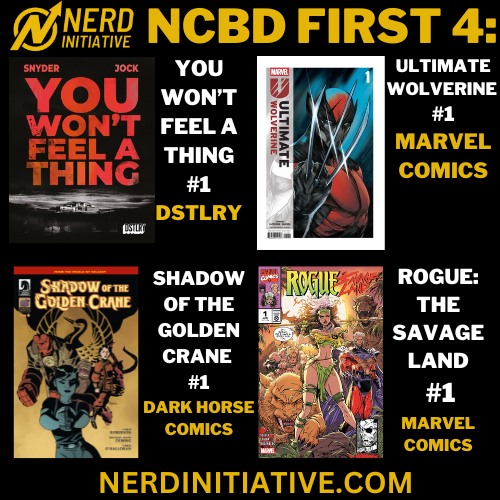 Nerd_Initiative's tweet photo. #NCBD is only a day away! Here are the #First4 leading over 35 reviews on the website starting at 9am! Great picks from @DSTLRY_Media @Ssnyder1835 @Marvel &amp; @DarkHorseComics! What is everyone looking to pick up this week at the #LCS? #comics #xmen #hellboy #newrelease https://t.co/g3G30aO5Un