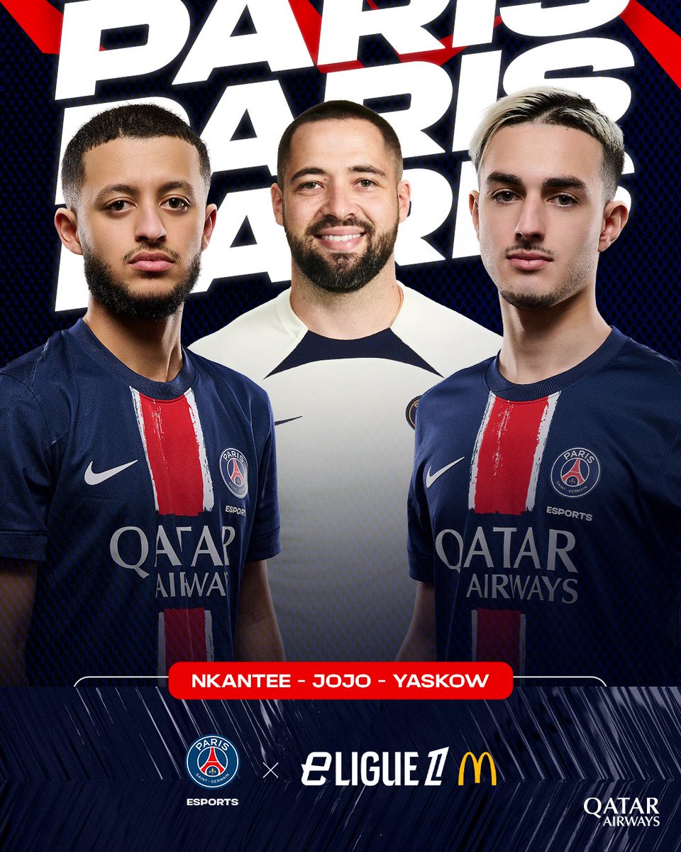 NOS PARISIENS SONT PRÊTS 🔴🔵

Tous derrière <a href="/NKanteeee/">NKantee</a> et <a href="/Yaskow_/">Yaskow</a> pour cette nouvelle saison 2025 de l'<a href="/_eLigue1/">eLigue 1 McDonald’s</a> 🏆

Ils seront accompagnés par <a href="/Coach_Jojo__/">PSG_Coach_Jojo</a> 🧠🎮

#ICICESTPARIS #eLigue1McDonalds
