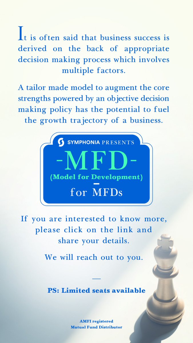 Whenever you see a successful business, someone once made a courageous decision - Peter Drucker...
As a MFD (Mutual Fund Distributor) it is time for you to decide..

docs.google.com/forms/d/1NVksJ…