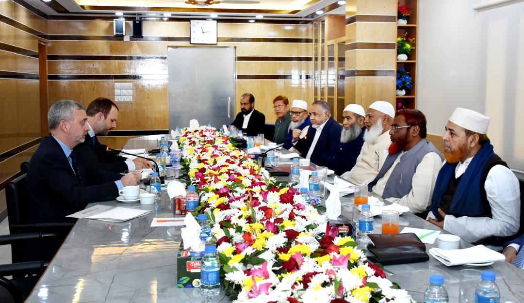 BJI_Official's tweet photo. EU Ambassador Mr. Michael Miller pays a courtesy call on Jamaat Ameer Dr. Shafiqur Rahman 

On Tuesday, January 14, at 11 am, the European Union Ambassador to Bangladesh, Mr. Michael Miller, met with Ameer of Bangladesh Jamaat-e-Islami Dr. Shafiqur Rahman at the Jamaat Central Office in a courtesy call.

During the exchange of views, they discussed various issues related to the interests of Bangladesh and the European Union. At this time, the issue of making democracy in Bangladesh meaningful also figured out very seriously. They expressed their hope that the mutual relations, development and progress between the two sides will continue in future.

Among others, Nayeb-e-Ameer of Bangladesh Jamaat-e-Islami and former MP Professor Mujibur Rahman, Dr. Syed Abdullah Mohammad Taher, Secretary General and former MP Professor Mia Golam Porwar, Assistant Secretary General Maulana ATM Masum, Maulana Rafiqul Islam Khan, Mr. Hamidur Rahman Azad, Maulana Abdul Halim, Central Executive Council Member, and party's central publicity and media Secretary Matiur Rahman Akanda, Central Executive Council Member Mubarak Hossain and Professor Dr. Mahmudul Hasan Chowdhury were present on the occasion.