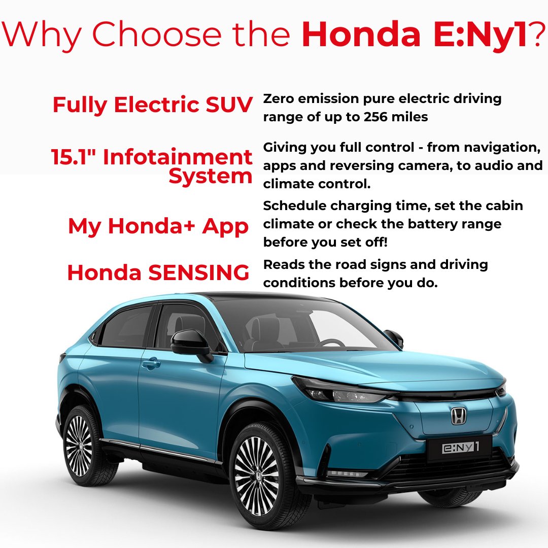 The Honda E:Ny1 - The All Electric SUV 🍃
The E:Ny1 combines everything you love about the Honda SUV with a sustainable and powerful electric battery to provide the perfect balance of style, sustainability and practicality!
Find out more: ecs.page.link/6STVw

#swansway #honda