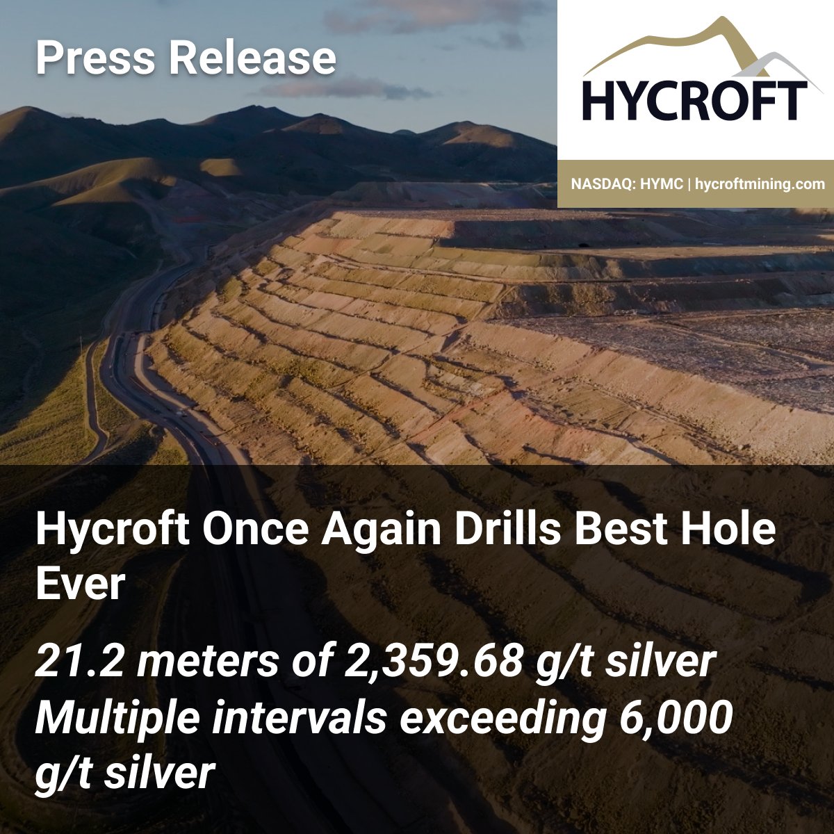Hycroft Once Again Drills Best Hole Ever  

21.2 meters of 2,359.68 g/t silver; multiple intervals exceeding 6,000 g/t silver

Read the full release here: hycroftmining.com/_resources/new…

$HYMC #silver