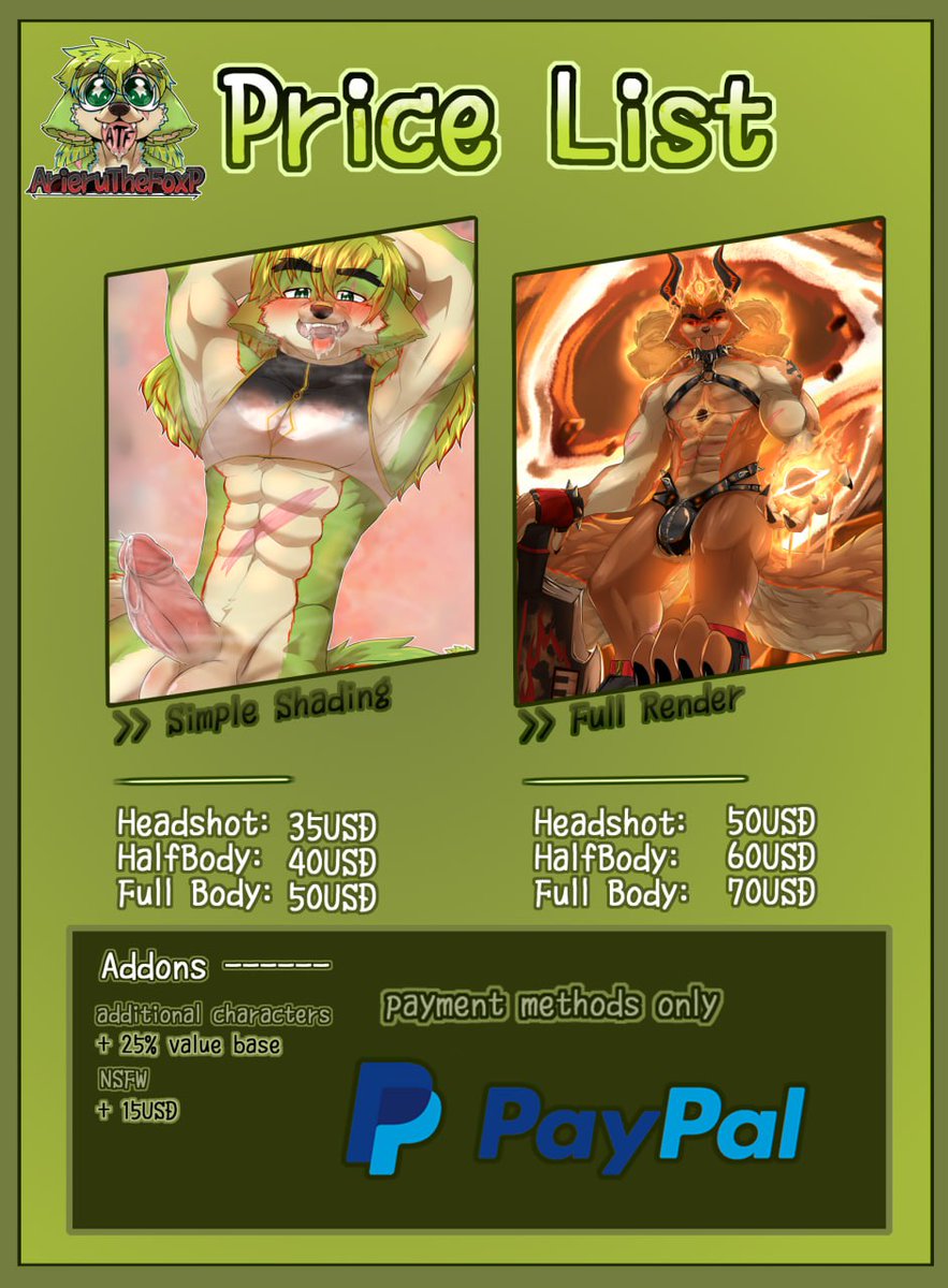 ArieruTheFox's tweet photo. Commissions PRICELIST!!

Illustrations, Refsheet's &amp; Stickers for Telegram

contact me to ask for a commission:
Telegram: @ArieruTheFoxP
Discord: arieruthefox_p
linktree: https://t.co/ewb92rP0EF

commissions queue:
https://t.co/89mx2NAyvd

#commissions #furry #furrycommissions https://t.co/1LvrC6cwPB