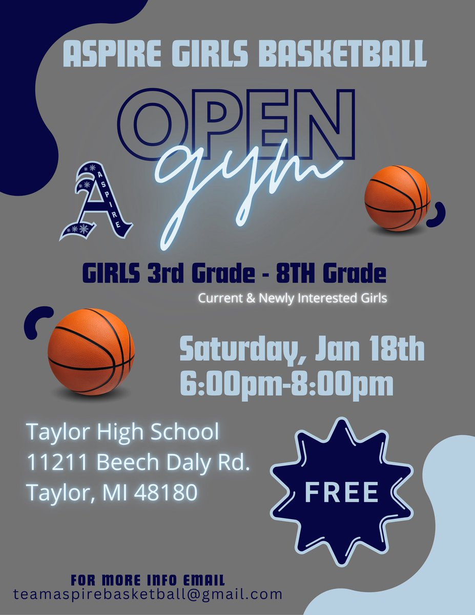 Aspire Basketball ๐ (@aspirewbb) on Twitter photo Join us for Open Gym this weekend. Email or DM for more info. Join us for Open Gym this weekend. Email or DM for more info.