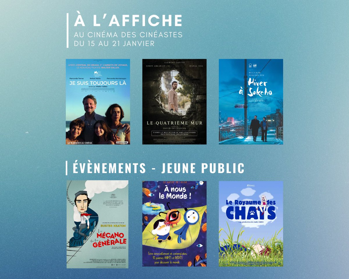 🎬 Cette semaine au Cinéma des Cinéastes
Découvrez les films à l’affiche du 15 au 21 janvier.

🎟️ Infos et billetterie 👉linktr.ee/cinemadescinea…

#cinema #cinemadescineastes #cinemaindependant #paris17 #ArtEtEssai #Films #filmsdelasemaine #filmsàvoir