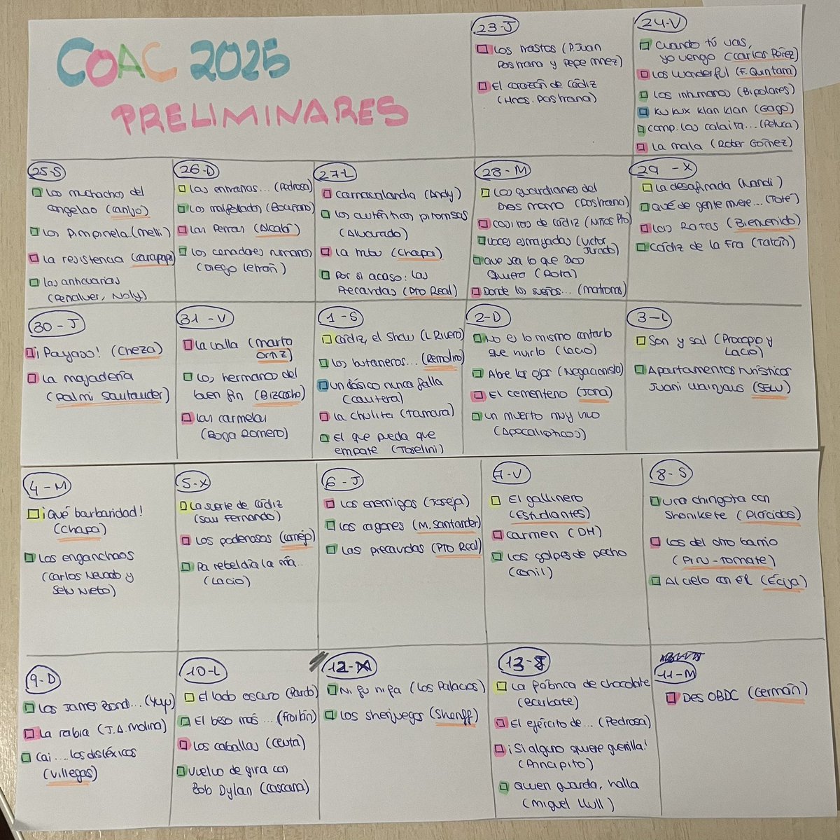 Como compartir es de guapas, os comparto el calendario que se pasa casi un mes en la puerta de mi frigorífico. 🙋🏻‍♀️🙆🏻‍♀️💁🏻‍♀️🎭💗

#COAC2025