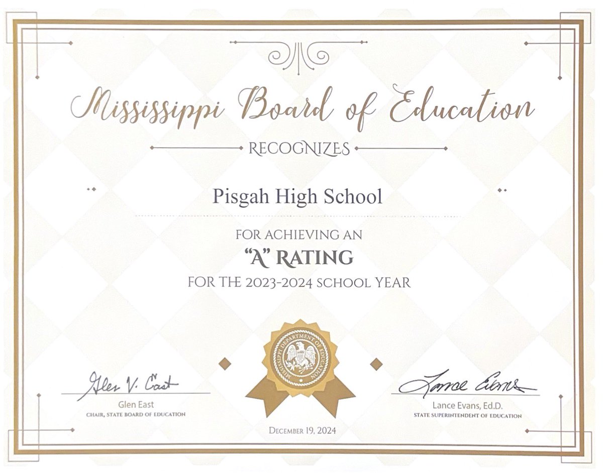 Thank you to MDE for recognizing Pisgah High School’s ‘A’ rating for the 2023-24 school year! #breathefire