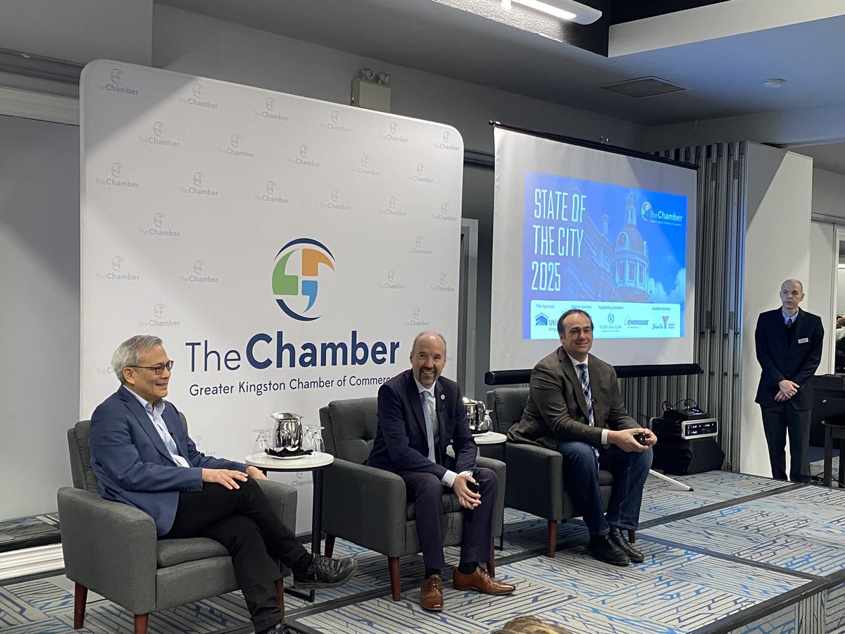 Good morning <a href="/cityofkingston/">City of Kingston - Municipal Government</a> ! Great to be back in the home of my Alma mater to represent <a href="/CNRailway/">Canadian National</a> today at the <a href="/ChamberYGK/">Greater Kingston Chamber of Commerce</a> State of the City breakfast with <a href="/MayorPaterson/">Bryan Paterson</a> <a href="/tedhsu/">Ted Hsu</a> and <a href="/MarkGerretsen/">Mark Gerretsen 🇨🇦 🇺🇦</a>