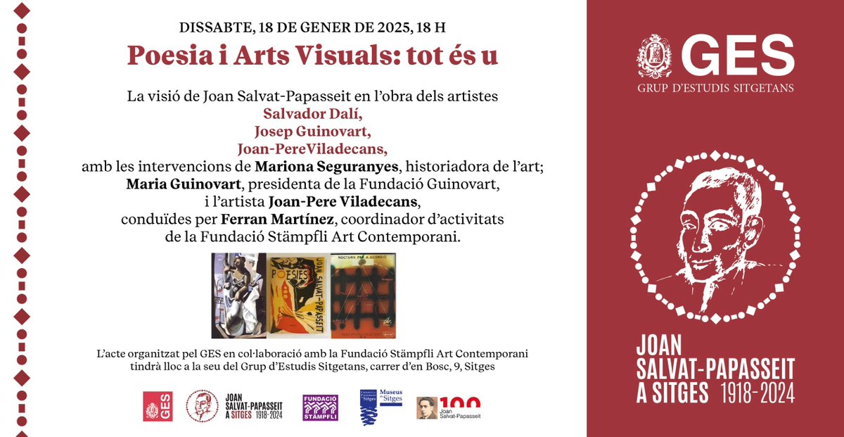 Any Joan Salvat-Papasseit (@anypapasseit) on Twitter photo L’Any Salvat-Papasseit continua: aquest dissabte, a Sitges, en el marc dels actes de commemoració del centenari de la mort del poeta, tindrà lloc el diàleg “Poesia i Arts Visuals: tot és u” L’Any Salvat-Papasseit continua: aquest dissabte, a Sitges, en el marc dels actes de commemoració del centenari de la mort del poeta, tindrà lloc el diàleg “Poesia i Arts Visuals: tot és u”