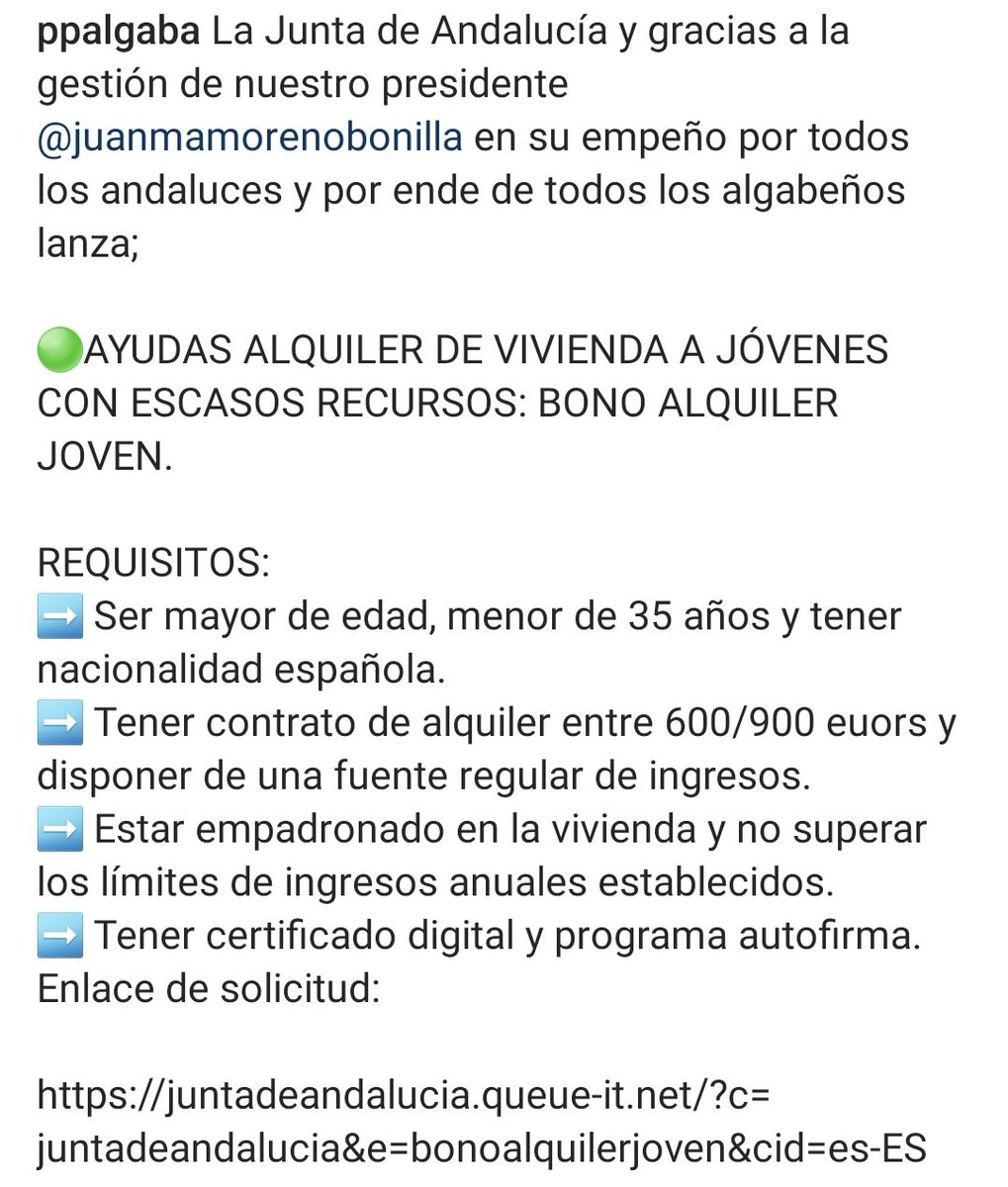 PPALGABA's tweet photo. Ayudas alquiler Jóven en Andalucía. https://t.co/l4vGvgrczF