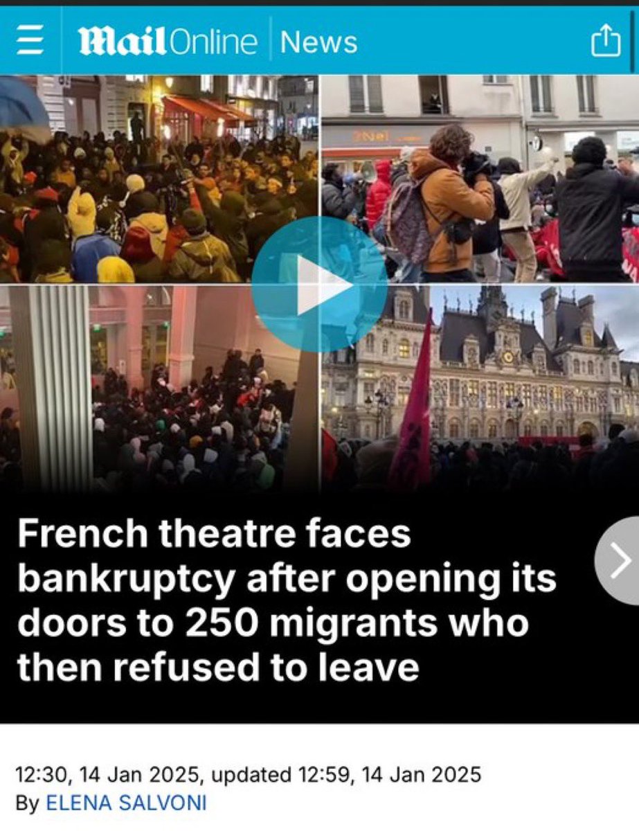 shrednewz's tweet image. 🚨🇫🇷 French Leftist Theatre Faces Collapse After Migrants Refuse to Leave Free Show Offer ‼️

📌 #France | #Migrants | #CulturalCollapse

• The Situation:
•A leftist-run theatre in France invited migrants to a free show, showcasing their “compassionate and inclusive values.”